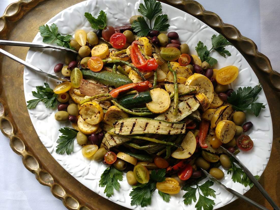 Grilled vegetables on a platter