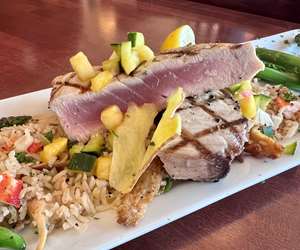 Grilled ahi tuna steak with Asian pineapple salsa