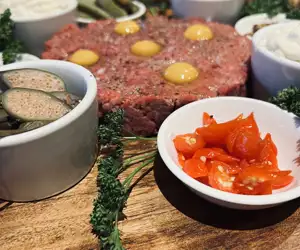 Beef tartare and accoutrements 