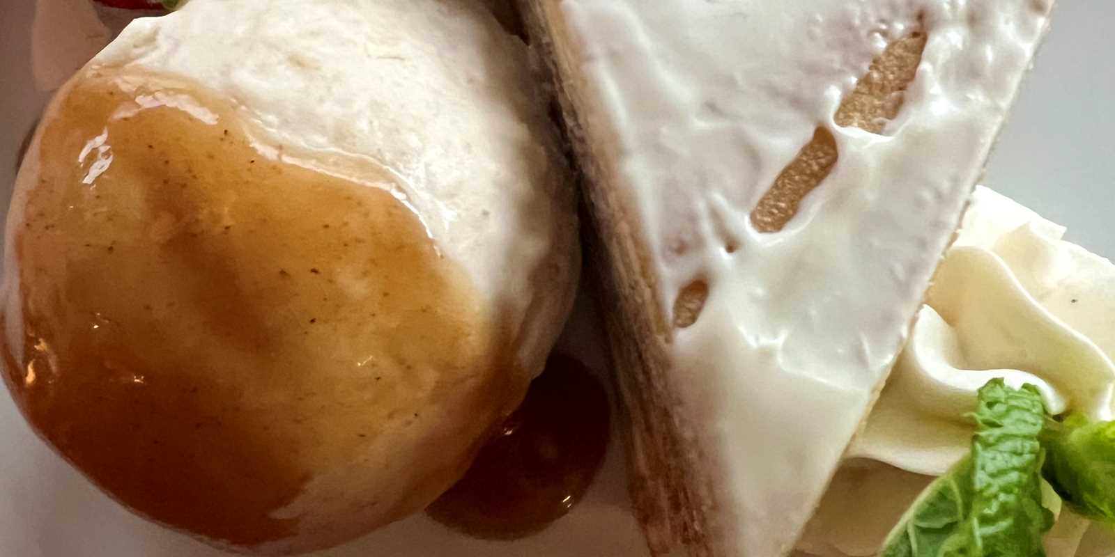 Crepe cake with bananas foster custard