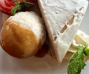 Crepe cake with bananas foster custard