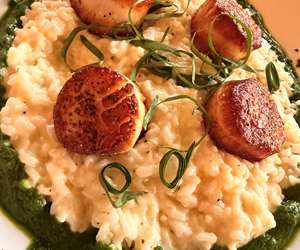 Spring risotto with wild ramps, watercress and nettles.