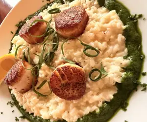 Spring risotto with wild ramps, watercress and nettles.