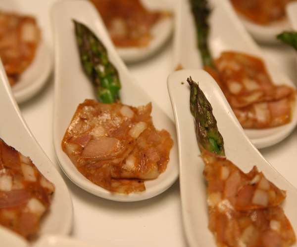 One of many hors d'doeuvres served at the dinner, pig's feet terrine with asparagus 