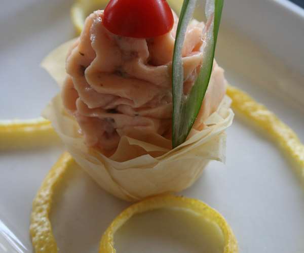 Salmon mousse in a nest of crispy phyllo