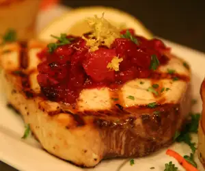 Grilled swordfish with a holiday chutney